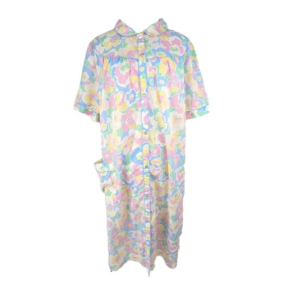 Vintage Other - Vintage 80s 90s Cathy MultiColor  Floral Pearl Snap House Dress Nightgown Duster